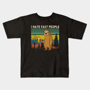 I Hate Fast People Funny Sloth Kids T-Shirt